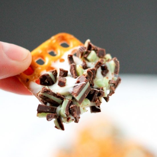 Mint Chocolate Dipped Pretzels