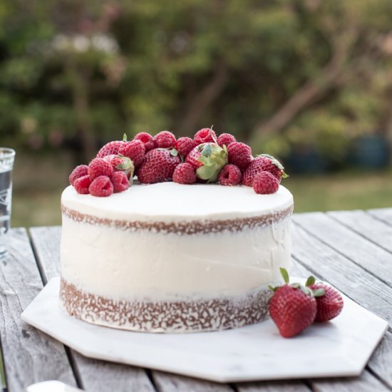 Berries and cream chocolate cake