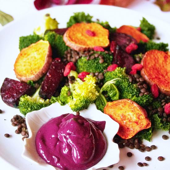 Warm Salad with Blueberry Dressing