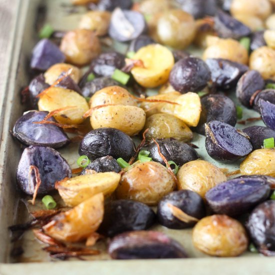 Roasted Purple Potatoes and Shallot