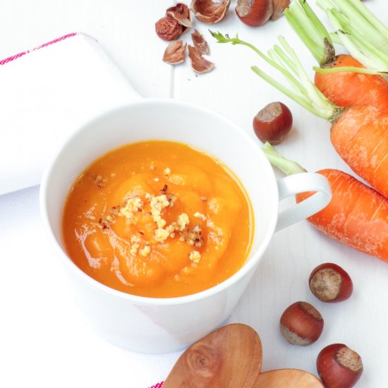 Cream of Carrot Soup with Hazelnuts