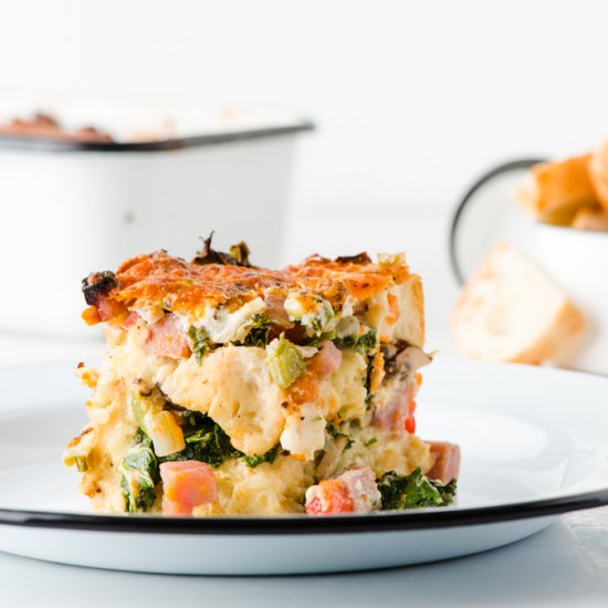 Mushroom Kale Ham Breakfast Strata