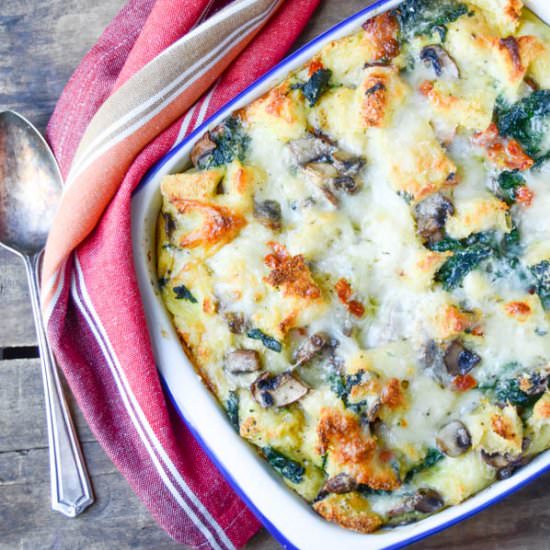 Spinach and mushroom strata