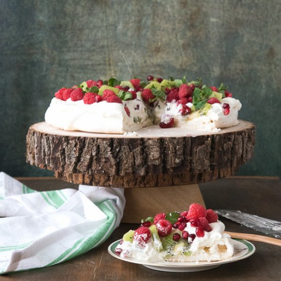 Pavlova with Kiwi and Pomegranate