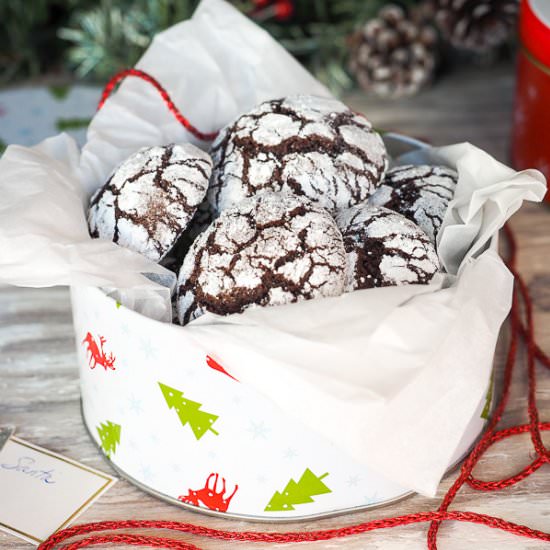 Holiday Chocolate Crinkle Cookies