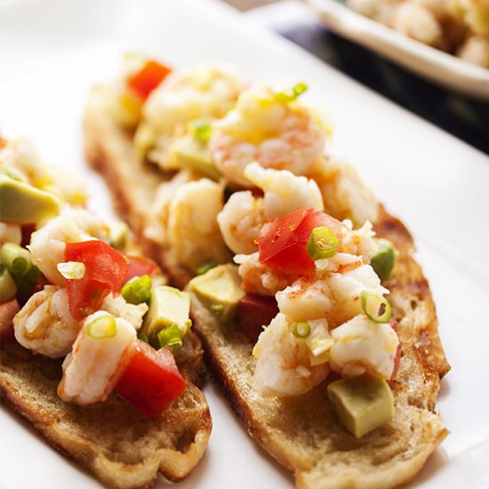 Tomato and Avocado Shrimp Crostini