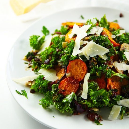 Sweet Potato, Kale & Crispy Onion Salad