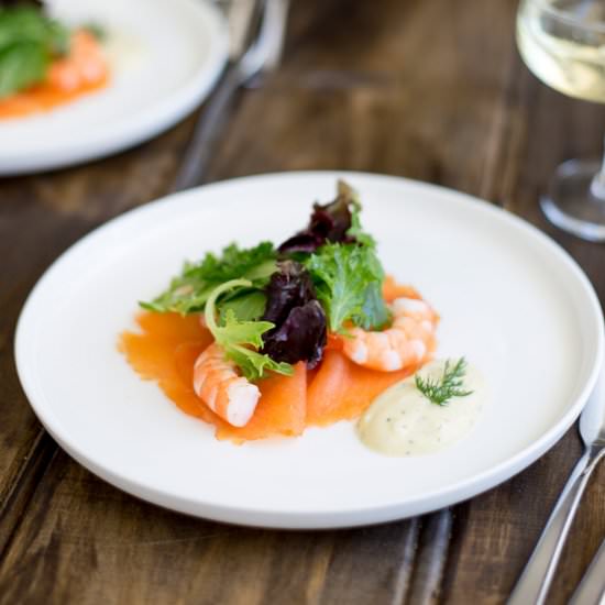 Salmon & Prawn with a Gravlax Sauce