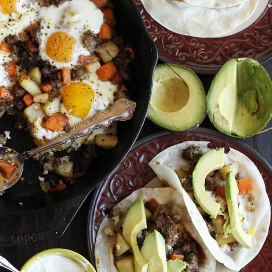 Potatoes and Sausage Hash Tacos