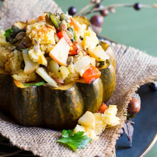 Cornbread Stuffed Acorn Squash