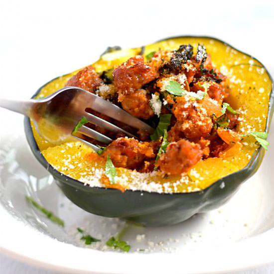 Sausage, Onion, and Kale Stuffed Squash