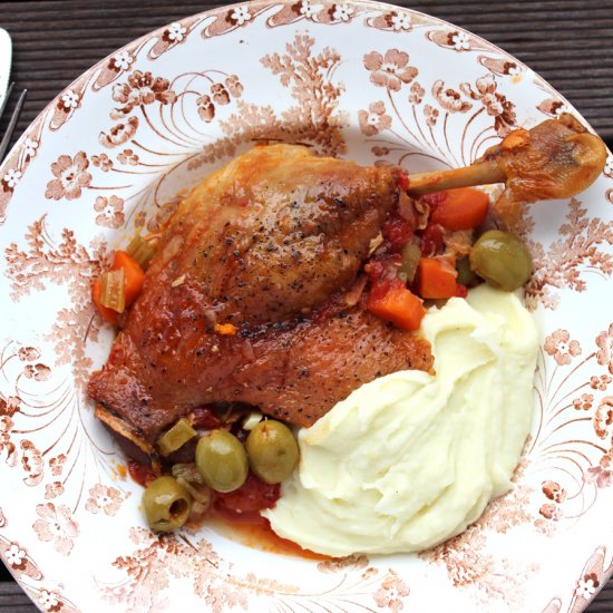 Oven-braised duck legs w/ olives