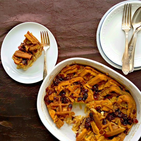 Orange Craisins Waffle Bread Pudding