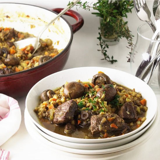 Beef with Mushrooms and Barley