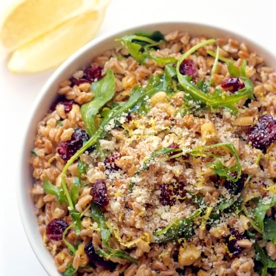 Farro + arugula salad with walnuts