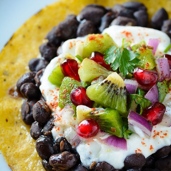 BlackBeans Tostadas with Kiwi salsa