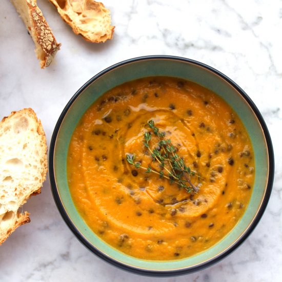 Roasted Carrot Soup w/ Puy Lentils