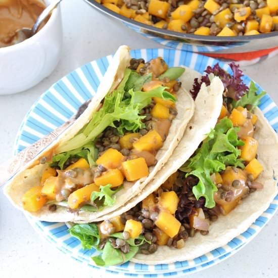 Pumpkin Lentil Tacos & Miso Sauce