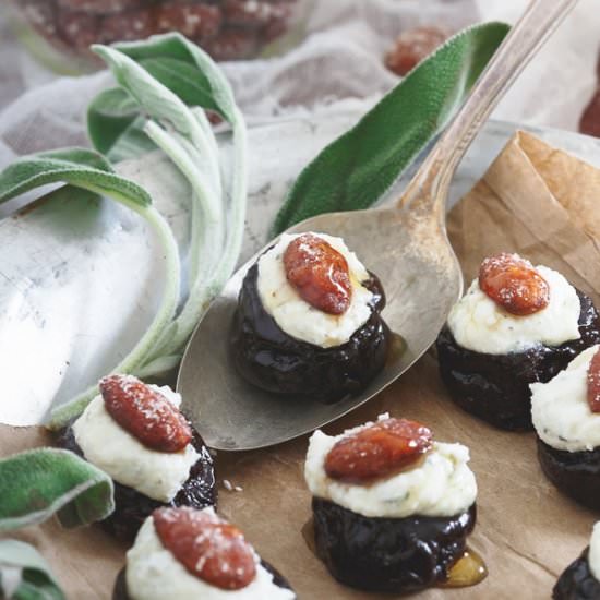 Ricotta Sage Honey Stuffed Prunes