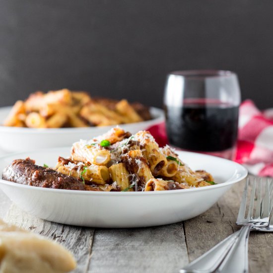 Rigatoni with Braised Sausages