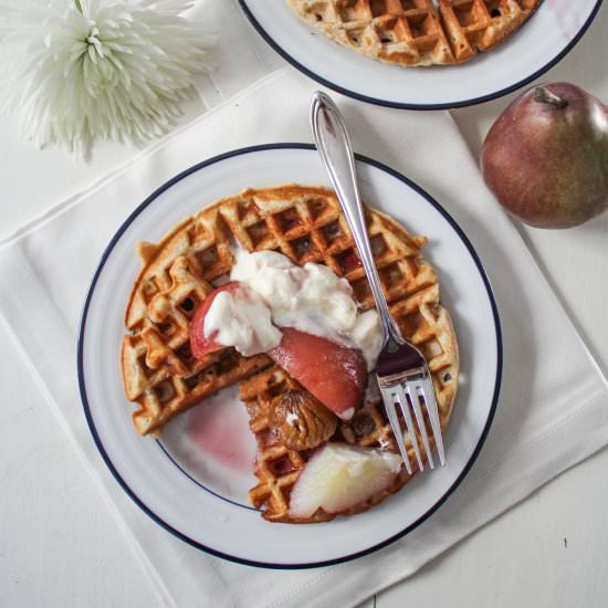 Chestnut Waffles with Poached Pears