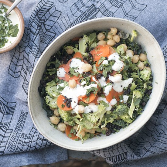 Broccoli Kale Salad w Orange Dress.