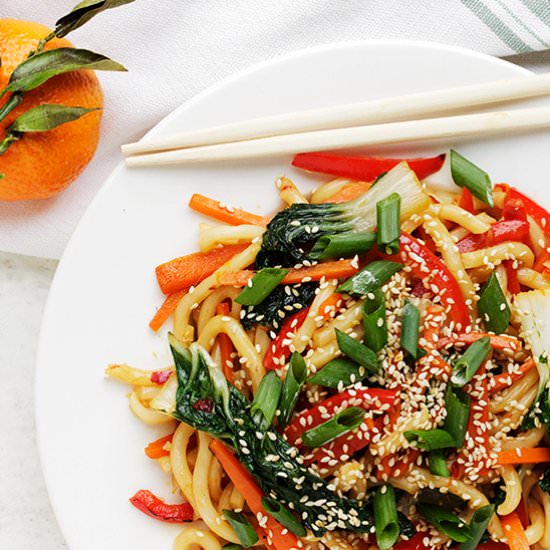 Spicy Orange Sesame Udon Stir Fry