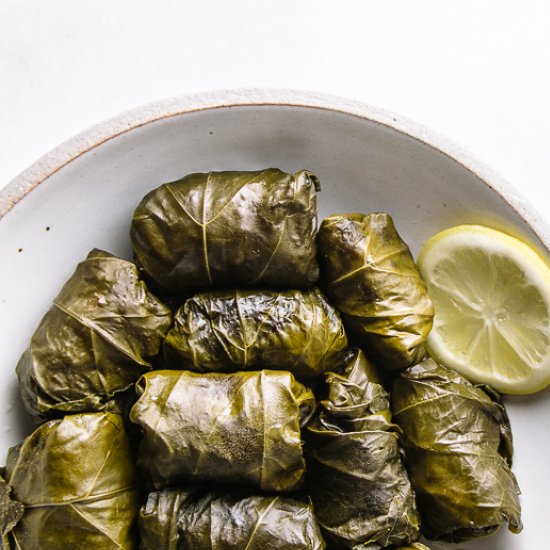 farro dolmas w/lemon mint hazelnut