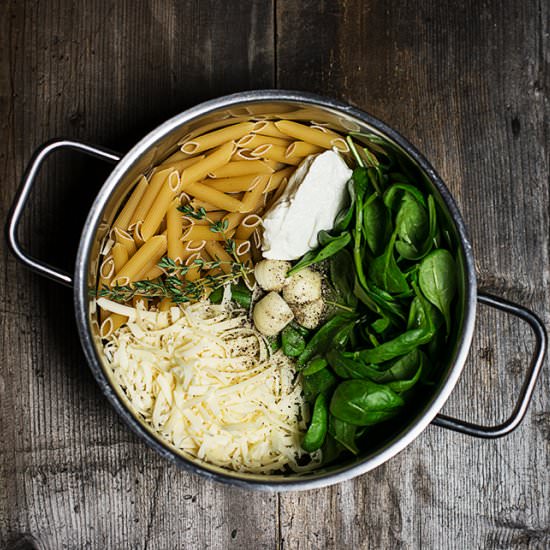 one pot spinach & cheese pasta