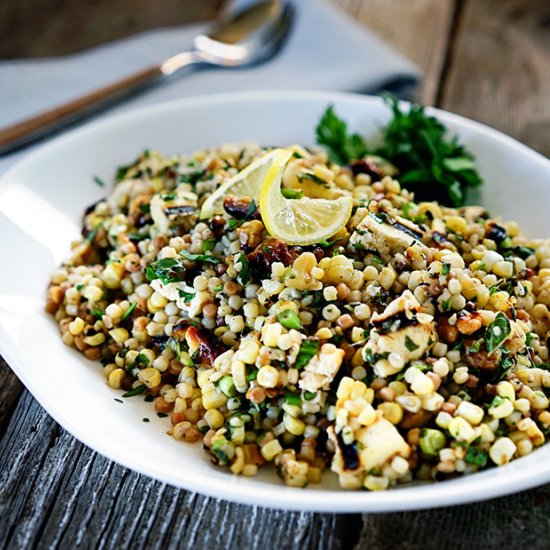 Corn, Fregola with Grilled Halloumi