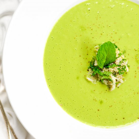 Chilled Pea, Mint, and Crab Soup