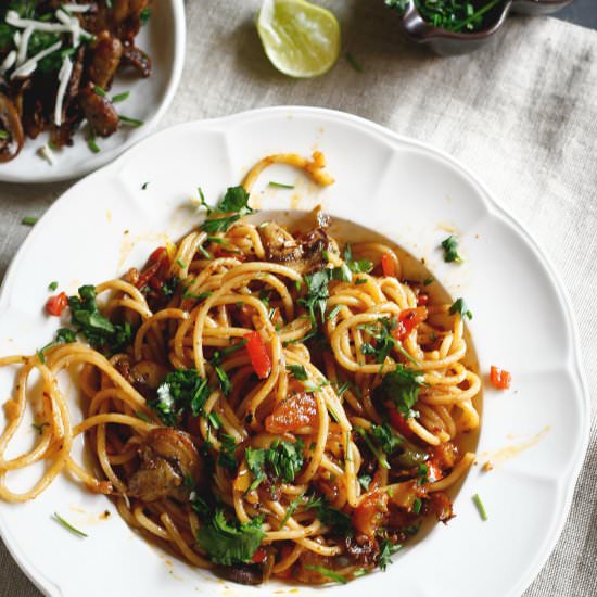 Spaghetti with Garlic Mushrooms