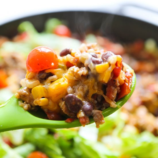 One-Pan Rice and Beans Taco Skillet