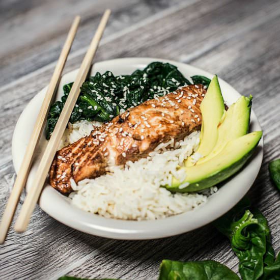 Asian Spiced Salmon, Rice & Avocado