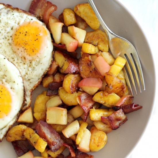 Plantain, Apple and Bacon Breakfast Hash