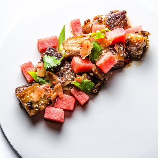 Pork belly and watermelon salad