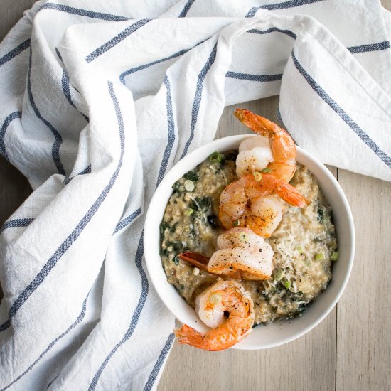 Oat Risotto with Prawns and Kale