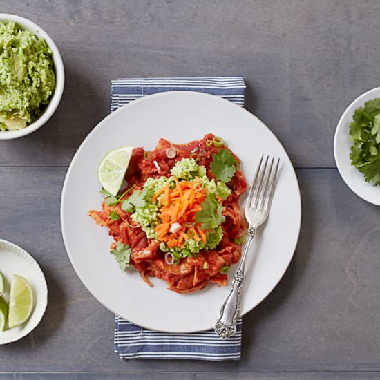 Chilaquiles with Edamame Guacamole