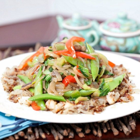 Crispy Potato Shrimp Stir Fry Veg