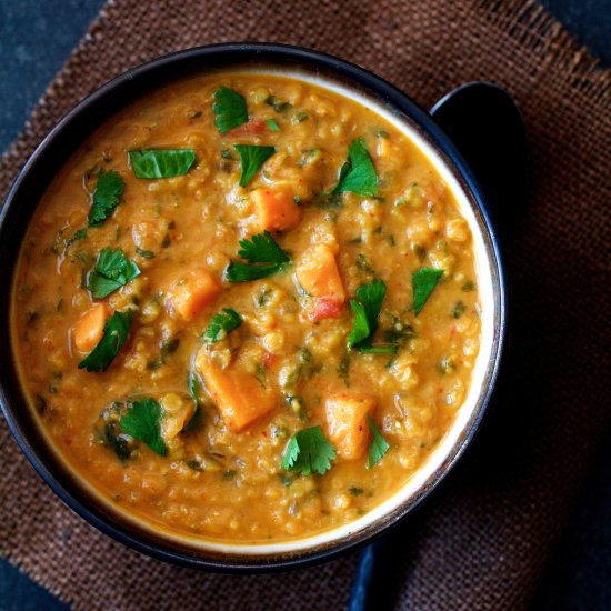 Red Curry Sweet Potato Lentil Soup