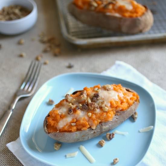 Twice Baked Cheddar Sweet Potatoes