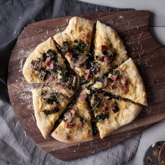 MUSHROOM + HAM + KALE PIZZA