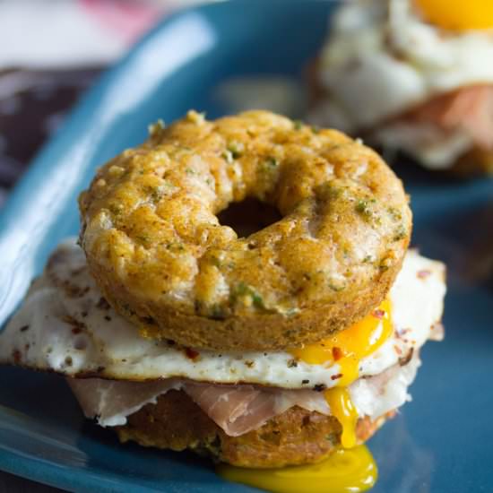 Kale Cheddar Doughnut Egg Sandwich