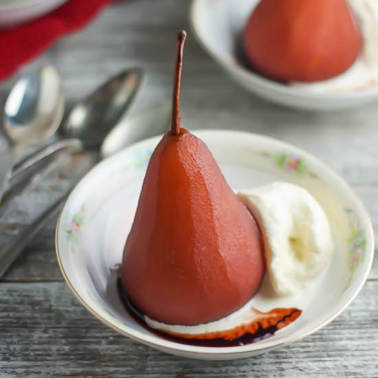 Red Wine Poached Pears