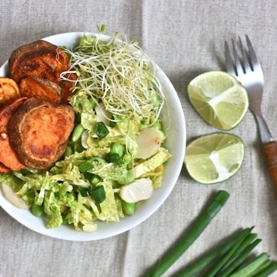 Sweet Potatoes + a Miso Wasabi Slaw