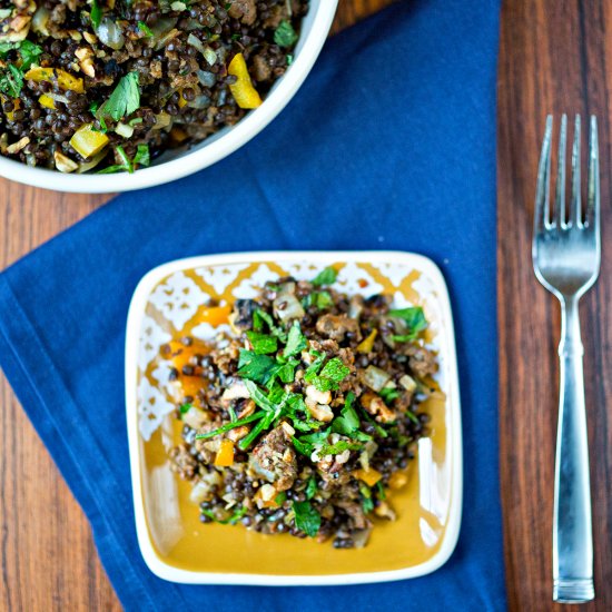 Warm Lentil Salad with Sausage