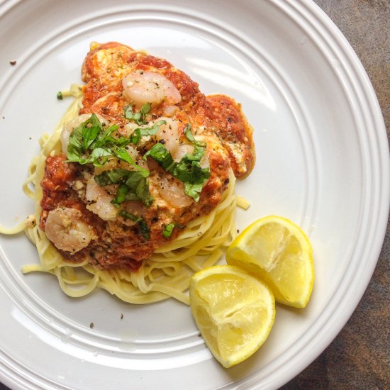 Shrimp and Goat Cheese Linguine