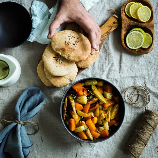 Rye Naan Bread with Roasted Veggies