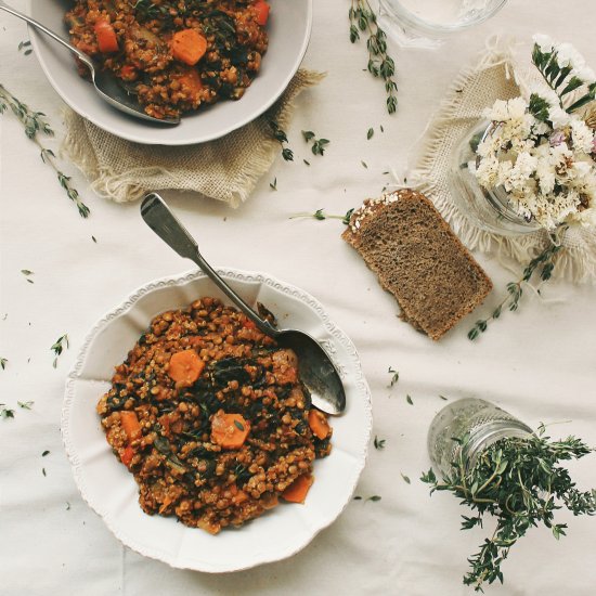 Thyme Chard Lentil Quinoa Stew