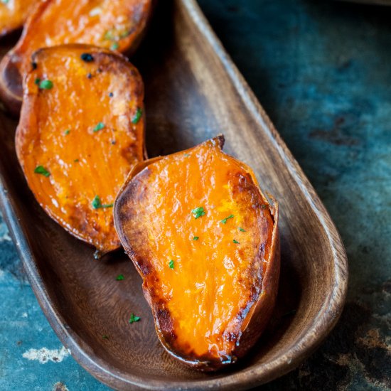 Oven Roasted Sweet Potato Halves